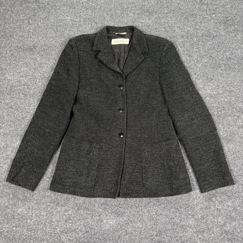 MAX MARA VINTAGE Womens Italian Wool Blend Lined Tweed Blazer Jacket Size US 10